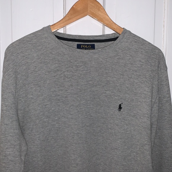 POLO RALPH LAUREN GRAY LONG SLEEVED WAFFLE THERMAL TOP - Picture 2 of 5